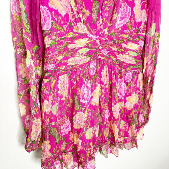 Rococo Sand Womens Chloe Dress Ruffle Hem Long Sleeve Floral Fuchsia Pink XL - Picture 5 of 10